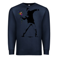 Navy banksy protester throwing flowers Premium Sweatshirt - lanVoArt