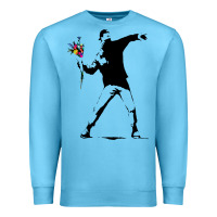 Ocean Blue banksy protester throwing flowers Premium Sweatshirt - lanVoArt