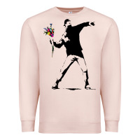 Pale Pink banksy protester throwing flowers Premium Sweatshirt - lanVoArt