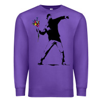 Purple banksy protester throwing flowers Premium Sweatshirt - lanVoArt