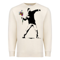 Sandshell banksy protester throwing flowers Premium Sweatshirt - lanVoArt
