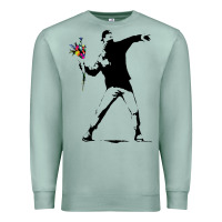 Seafoam banksy protester throwing flowers Premium Sweatshirt - lanVoArt