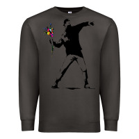 Smoke banksy protester throwing flowers Premium Sweatshirt - lanVoArt