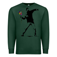 Sports Green banksy protester throwing flowers Premium Sweatshirt - lanVoArt