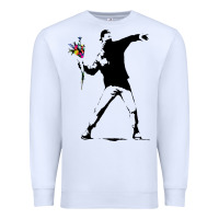 White banksy protester throwing flowers Premium Sweatshirt - lanVoArt