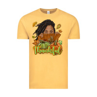 Vintage Mustard Thankful Fall with black girl Vintage Tee - NancyCooperArtShop