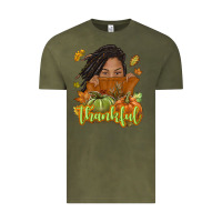 Vintage Olive Thankful Fall with black girl Vintage Tee - NancyCooperArtShop