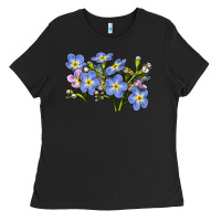 Black Forget Me Not Flower Illustrations Ladies Tee - LillyAllenDesigns