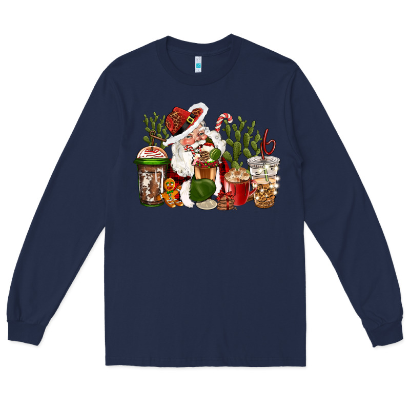 Western Santa Cowboy Coffe Cups Christmas Long Sleeve Tee by CowGirlArtShop | Teevron