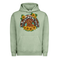 Pigment Oil Green scottish calf sunflowers rainbow Urban Hoodie - BarkalooDesign