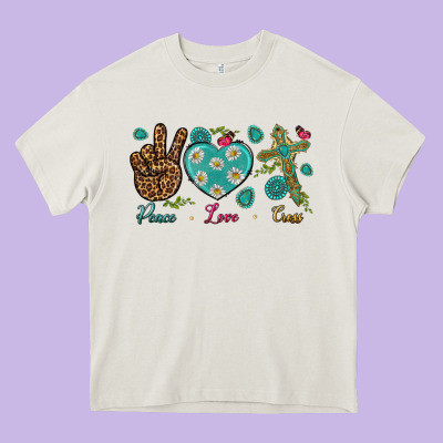Peace Love Cross Heavy Core Tee Designed By Bundleandbundleshop