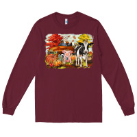 Burgundy fall farm animals Long Sleeve Tee - CowGirlArtShop