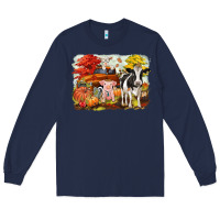 Navy fall farm animals Long Sleeve Tee - CowGirlArtShop