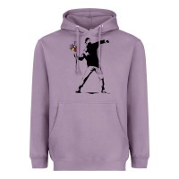 Lavender banksy protester throwing flowers Heavyweight Hoodie - lanVoArt
