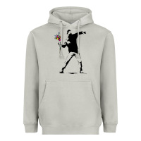 Moon Dust banksy protester throwing flowers Heavyweight Hoodie - lanVoArt