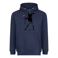 Navy banksy protester throwing flowers Heavyweight Hoodie - lanVoArt