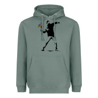 Sage banksy protester throwing flowers Heavyweight Hoodie - lanVoArt