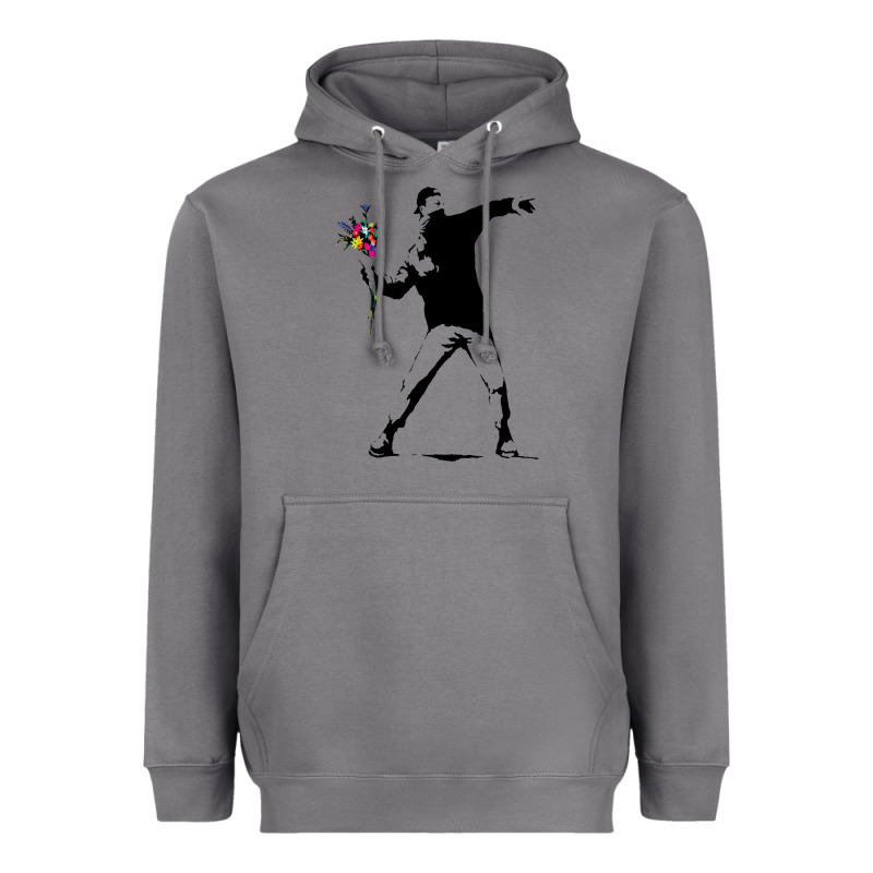 Banksy Protester Throwing Flowers Heavyweight Hoodie by lanVoArt | Teevron