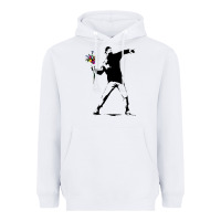 White banksy protester throwing flowers Heavyweight Hoodie - lanVoArt