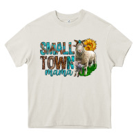 Cream Small Town Mama With Sheeps Heavy Core Tee - BundleAndBundleShop