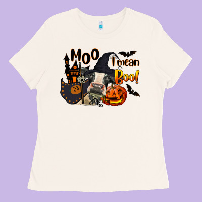 Moo I Mean Boo Holstein Cow Ladies Tee Designed By Lillyallendesigns