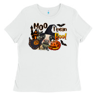 White Moo I Mean Boo Holstein Cow Ladies Tee - LillyAllenDesigns