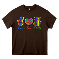 Chocolate Brown Peace Love Equality Heavy Core Tee - BundleAndBundleShop