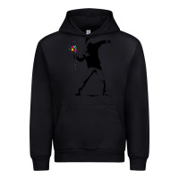 Black banksy protester throwing flowers Urban Hoodie - lanVoArt