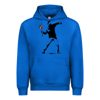 Cobalt banksy protester throwing flowers Urban Hoodie - lanVoArt