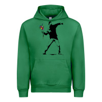 Emerald banksy protester throwing flowers Urban Hoodie - lanVoArt