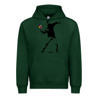 Forest Green banksy protester throwing flowers Urban Hoodie - lanVoArt