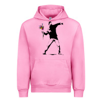 Fuchsia Pink banksy protester throwing flowers Urban Hoodie - lanVoArt