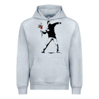 Heather Grey banksy protester throwing flowers Urban Hoodie - lanVoArt