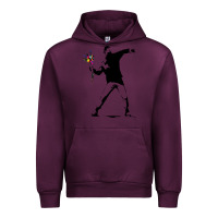 Mauve Wine banksy protester throwing flowers Urban Hoodie - lanVoArt