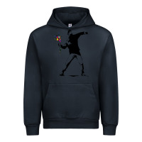 Navy banksy protester throwing flowers Urban Hoodie - lanVoArt