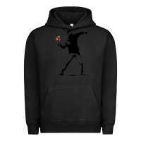 Pigment Black banksy protester throwing flowers Urban Hoodie - lanVoArt