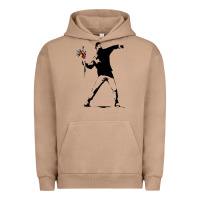Pigment Burro banksy protester throwing flowers Urban Hoodie - lanVoArt