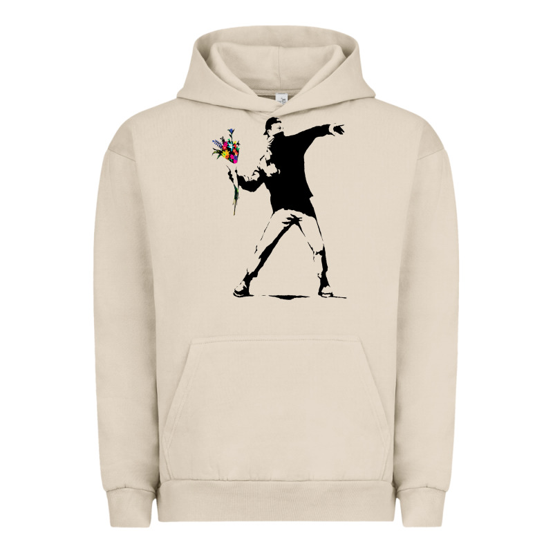 Banksy Protester Throwing Flowers Urban Hoodie by lanVoArt | Teevron