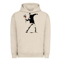 Pigment French Oak banksy protester throwing flowers Urban Hoodie - lanVoArt