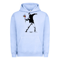 Pigment Grape Ice banksy protester throwing flowers Urban Hoodie - lanVoArt