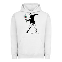 Pigment Lunar Rock banksy protester throwing flowers Urban Hoodie - lanVoArt