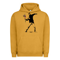 Pigment Peanut Butter banksy protester throwing flowers Urban Hoodie - lanVoArt