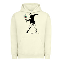 Pigment Pistachio banksy protester throwing flowers Urban Hoodie - lanVoArt