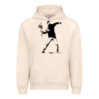Sandshell banksy protester throwing flowers Urban Hoodie - lanVoArt