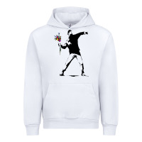 White banksy protester throwing flowers Urban Hoodie - lanVoArt