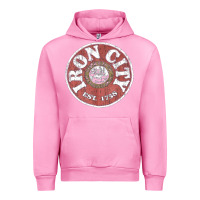 Fuchsia Pink vintage retro iron city(beer) proof Urban Hoodie - lanVoArt