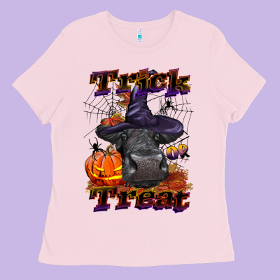 Trick Or Treat Black Angus Heifer Ladies Tee Designed By Lillyallendesigns
