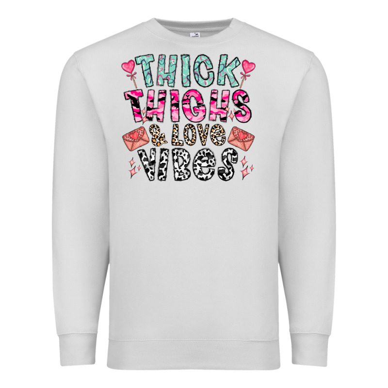 Thick Thighs And Love Vibes Premium Sweatshirt by CowhideDigitalArt | Teevron