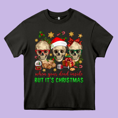 When Your Dead Inside But It's Christmas Heavy Core Tee Designed By Bundleandbundleshop