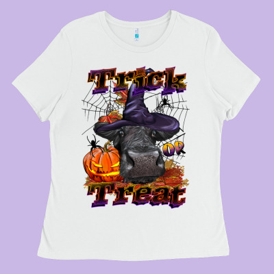 Trick Or Treat Black Angus Heifer Ladies Tee Designed By Lillyallendesigns